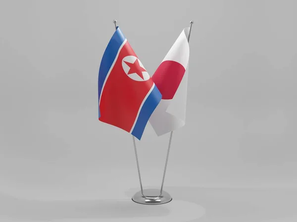 Japan - North Korea Cooperation Flags, White Background - 3D Render