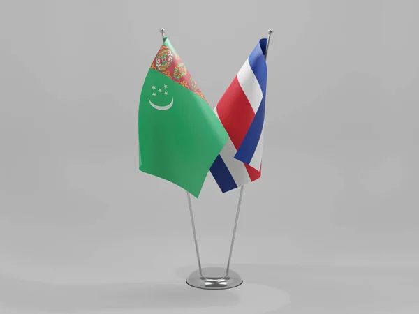 Banderas Cooperación Entre Costa Rica Turkmenistán Fondo Blanco Render — Foto de Stock