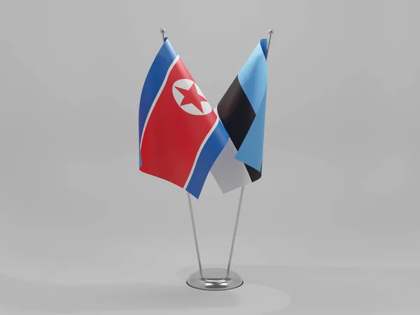 Estland Nordkorea Kooperationsflaggen Weißer Hintergrund Render — Stockfoto