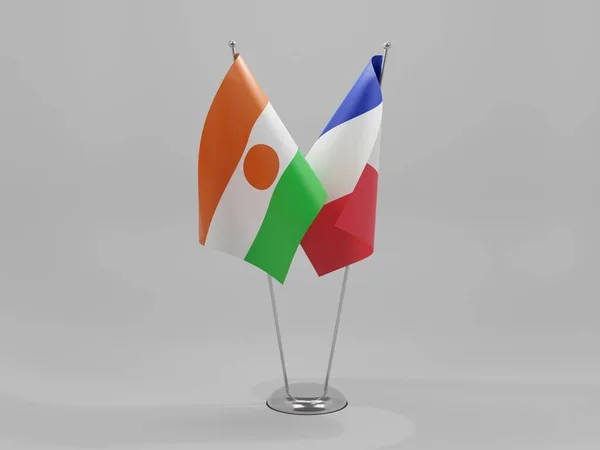 Frankrike Niger Cooperation Flaggor Vit Bakgrund Render — Stockfoto