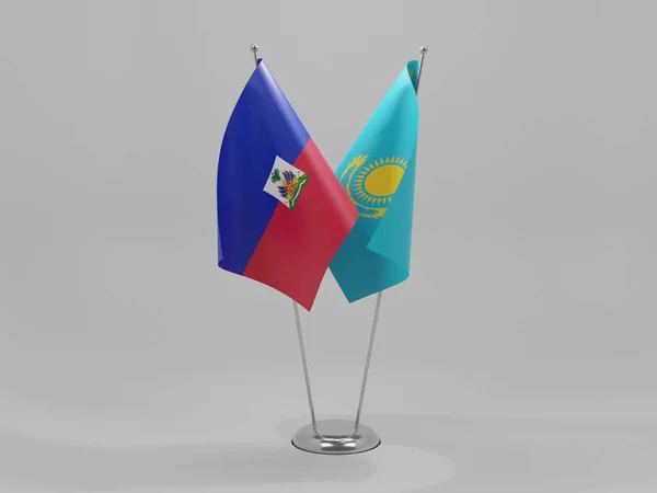 Kazakstan Haitis Samarbetsflaggor Vit Bakgrund Render — Stockfoto