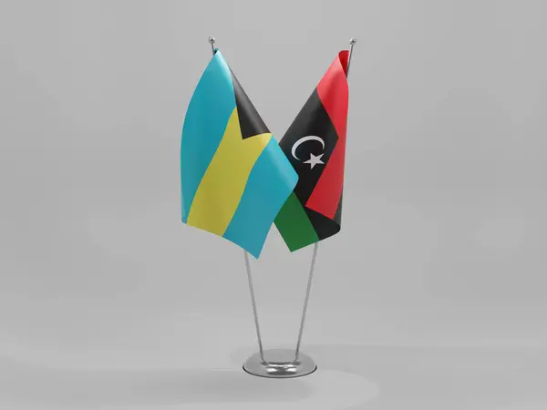 Libië Bahama Samenwerking Vlaggen Witte Achtergrond Render — Stockfoto
