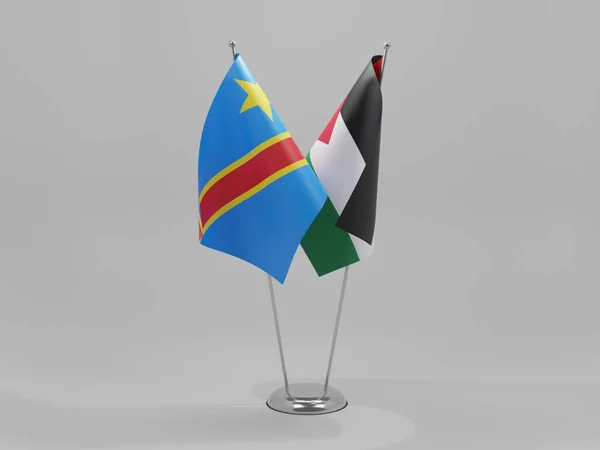 Παλαιστίνη Λαϊκή Δημοκρατία Του Κονγκό Σημαίες Συνεργασίας Λευκό Φόντο Render — Φωτογραφία Αρχείου