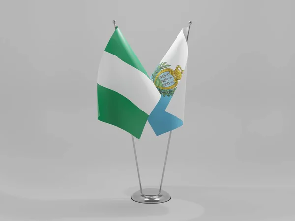 San Marino Bandeiras Cooperação Nigéria Fundo Branco Render — Fotografia de Stock