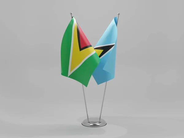 Saint Lucia Guyana Együttműködési Zászlók Fehér Háttér Render — Stock Fotó