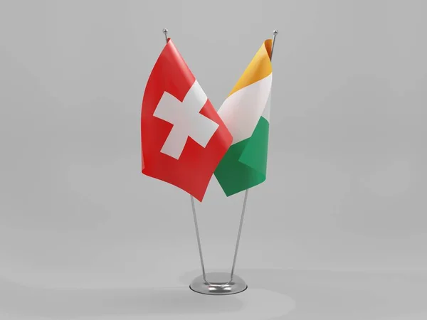Costa Marfil Suiza Banderas Cooperación Fondo Blanco Render — Foto de Stock