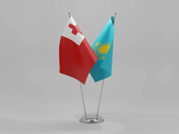 Kazajstán Banderas Cooperación Tonga Fondo Blanco Render — Foto de Stock