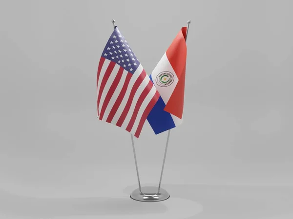 Paraguai Bandeiras Cooperação Dos Estados Unidos América Fundo Branco Render — Fotografia de Stock
