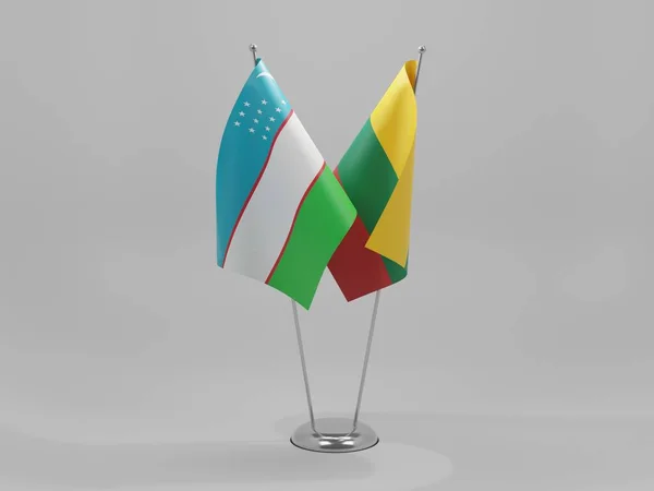 Lituania Uzbekistán Banderas Cooperación Fondo Blanco Render —  Fotos de Stock