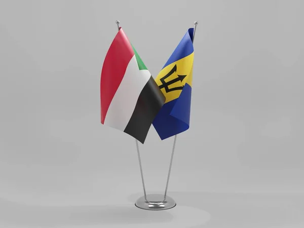 Barbados Banderas Cooperación Sudán Fondo Blanco Render — Foto de Stock