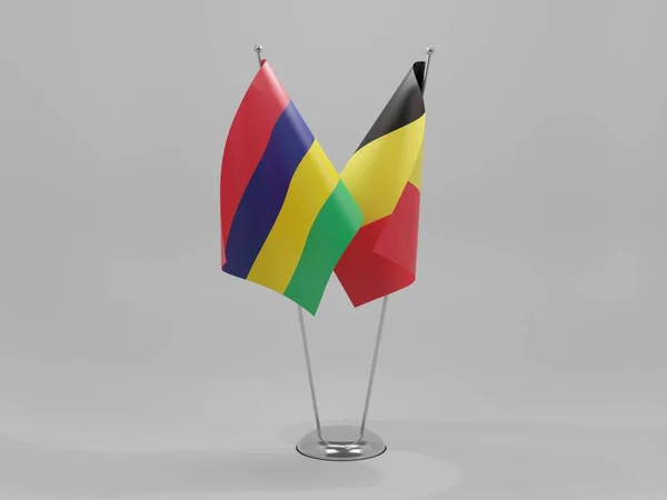 比利时 毛里求斯合作旗 白色背景 3D渲染 — 图库照片