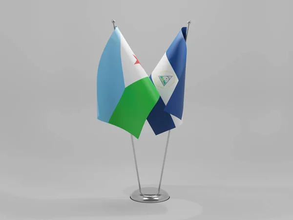 Nikaragua Džibutské Vlajky Spolupráce Bílé Pozadí Vykreslování — Stock fotografie
