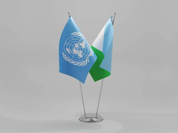 Τζιμπουτί Σημαίες Συνεργασίας Των Ηνωμένων Εθνών Λευκό Φόντο Render — Φωτογραφία Αρχείου