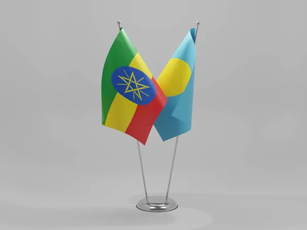 Palau Bandeiras Cooperação Etiópia Fundo Branco Render — Fotografia de Stock