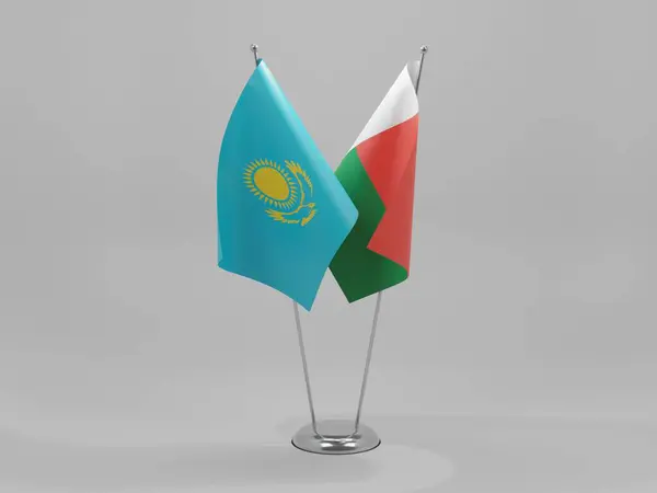 Madagaskar Kazachstán Vlajky Spolupráce Bílé Pozadí Vykreslování — Stock fotografie