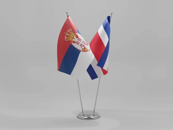 Costa Rica Sérvia Bandeiras Cooperação Fundo Branco Render — Fotografia de Stock