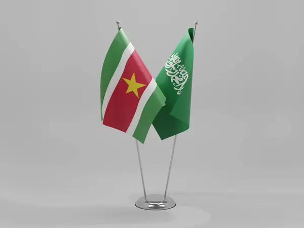 Szaúd Arábia Suriname Együttműködési Zászlók Fehér Háttér Render — Stock Fotó