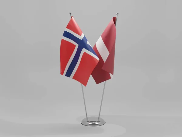 ラトビア ノルウェー協力旗 白背景 3Dレンダリング — ストック写真