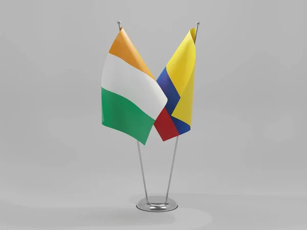 Colombia Banderas Cooperación Cote Ivoire Fondo Blanco Render —  Fotos de Stock