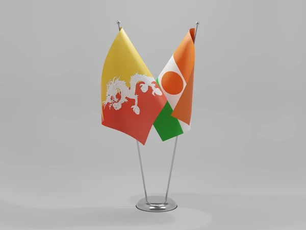 Niger Drapeaux Coopération Bhoutan Fond Blanc Render — Photo