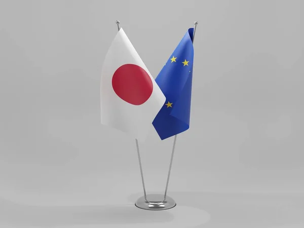 Europese Unie Japanse Samenwerkingsvlaggen Witte Achtergrond Render — Stockfoto