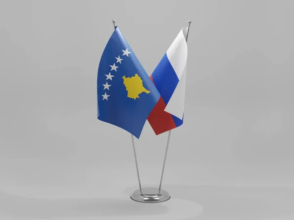 Russie Drapeaux Coopération Kosovo Fond Blanc Render — Photo