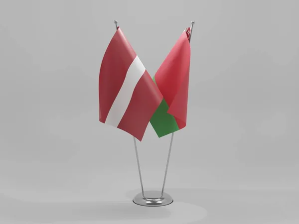 Belarus - Letonya İşbirliği Bayrakları, Beyaz Arkaplan - 3D Render