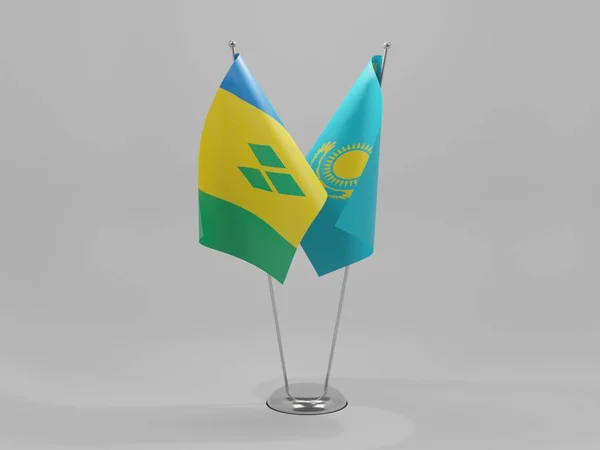 Kazachstan Saint Vincent Grenadines Samenwerking Vlaggen Witte Achtergrond Render — Stockfoto