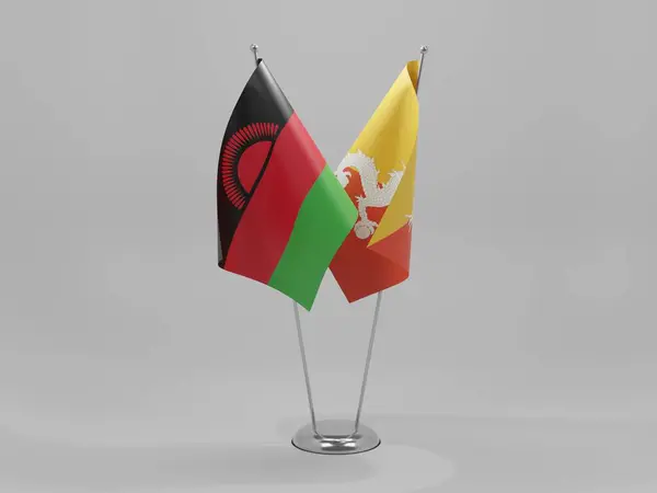 Σημαίες Συνεργασίας Μπουτάν Μαλάουι Λευκό Φόντο Render — Φωτογραφία Αρχείου