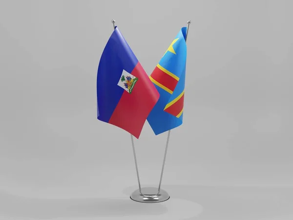 Demokratyczna Republika Konga Haiti Flagi Współpracy Białe Tło Render — Zdjęcie stockowe