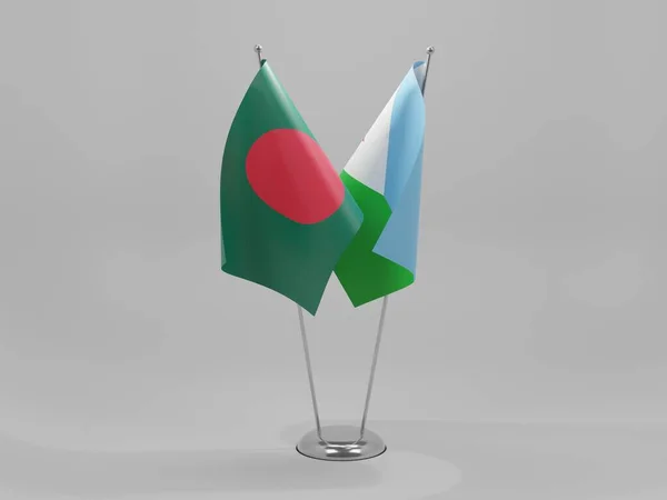 Djibouti Banderas Cooperación Bangladesh Fondo Blanco Render —  Fotos de Stock