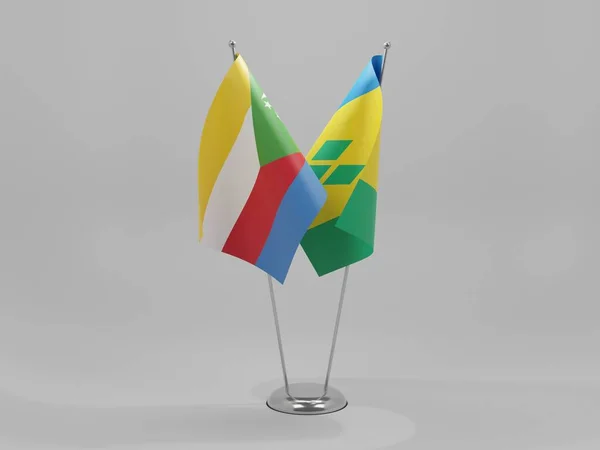 Saint Vincent Grenadines Comoros Cooperation Flags White Background Render — 스톡 사진