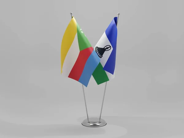 Lesotho Banderas Cooperación Comoras Fondo Blanco Render —  Fotos de Stock