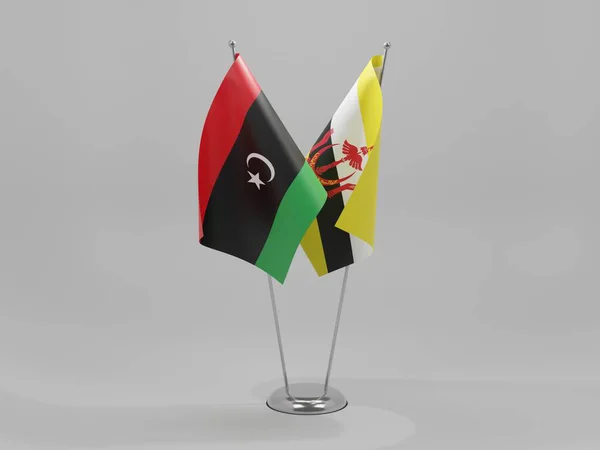 Brunei Libia Flagi Współpracy Białe Tło Render — Zdjęcie stockowe