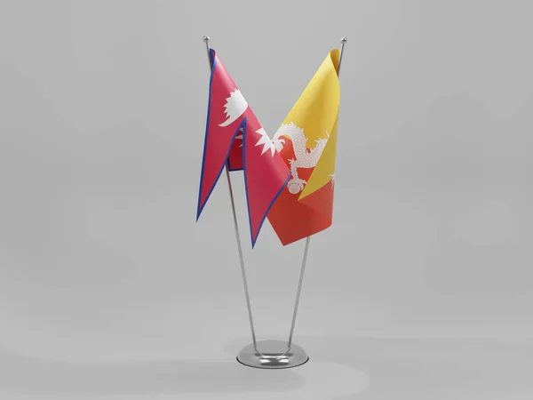 Bhutan Nepal Samenwerkingsvlaggen Witte Achtergrond Render — Stockfoto