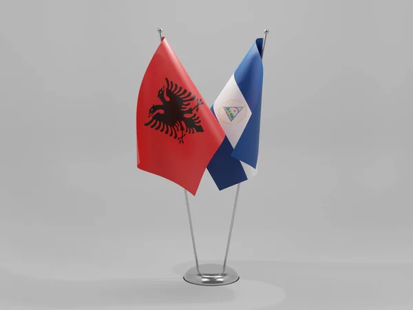 Banderas Cooperación Entre Nicaragua Albania Fondo Blanco Render — Foto de Stock