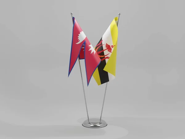 Brunei Bandeiras Cooperação Nepal Fundo Branco Render — Fotografia de Stock
