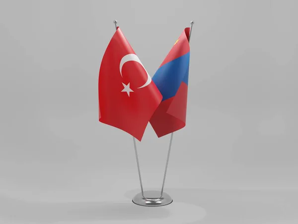 Mongólia Bandeiras Cooperação Turquia Fundo Branco Render — Fotografia de Stock