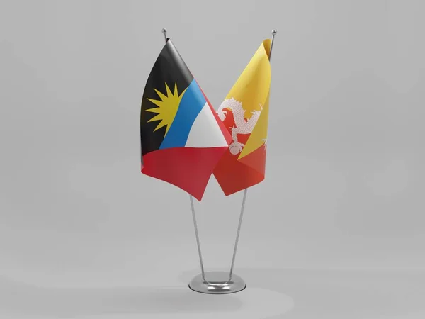 Butão Bandeiras Cooperação Antígua Barbuda Fundo Branco Render — Fotografia de Stock
