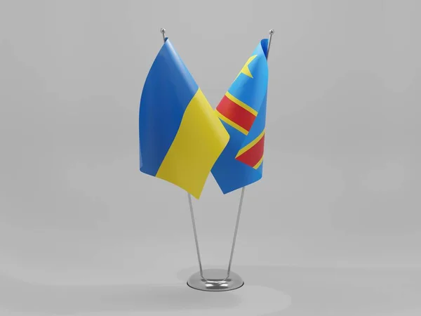 Демократична Республіка Конго Україна Співпраця Прапори Білий Фон Рендер — стокове фото