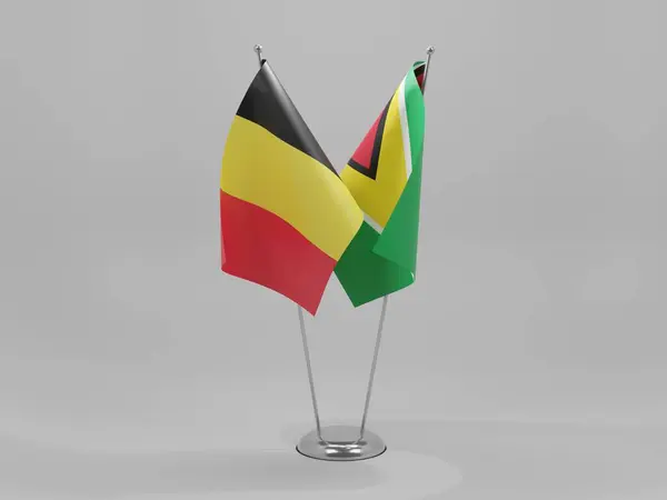 Guyana Banderas Cooperación Bélgica Fondo Blanco Render —  Fotos de Stock