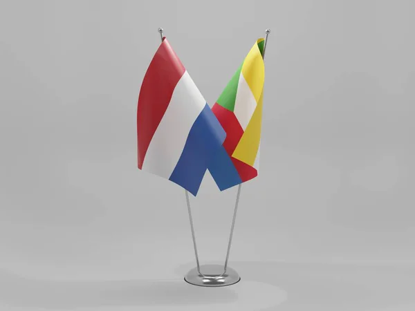 Comoras Banderas Cooperación Los Países Bajos Fondo Blanco Render — Foto de Stock
