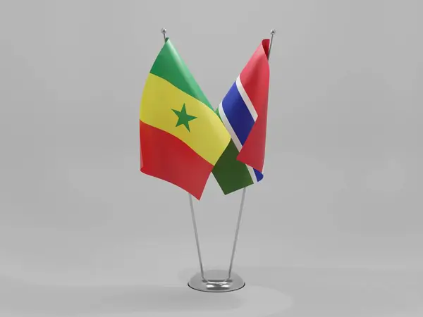 Gâmbia Bandeiras Cooperação Senegal Fundo Branco Render — Fotografia de Stock