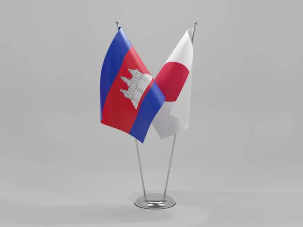 Japón Banderas Cooperación Camboya Fondo Blanco Render —  Fotos de Stock