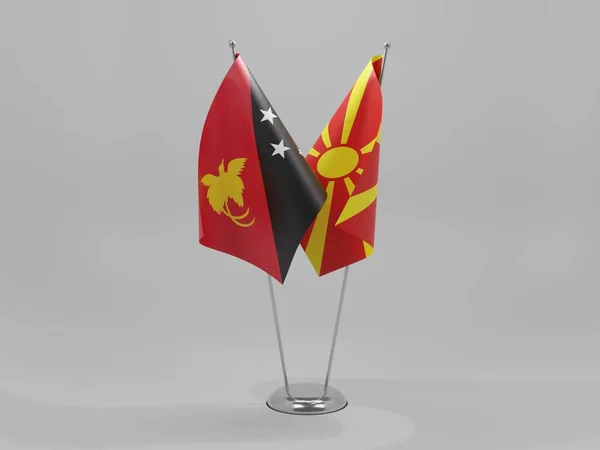 Makedonien Papua Nya Guinea Samarbete Flaggor Vit Bakgrund Render — Stockfoto