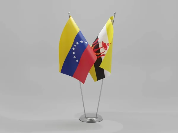 Brunei Venezuela Banderas Cooperación Fondo Blanco Render — Foto de Stock