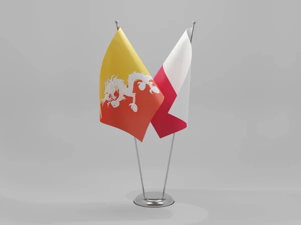 Polska Bhutan Flagi Współpracy Białe Tło Render — Zdjęcie stockowe