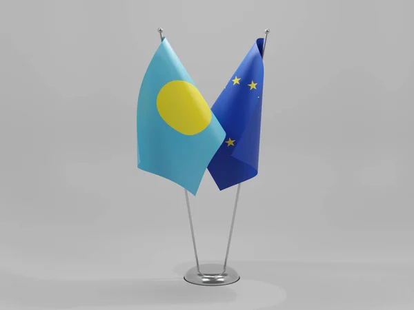 Európai Unió Palau Cooperation Flags Fehér Háttér Render — Stock Fotó