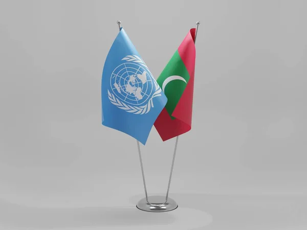 Maldivas Banderas Cooperación Las Naciones Unidas Fondo Blanco Render — Foto de Stock