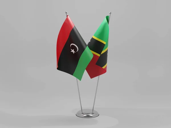 Svatý Kryštof Nevis Vlajky Spolupráce Libye Bílé Pozadí Vykreslování — Stock fotografie